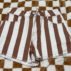 Altar’d state brown and white striped denim shorts